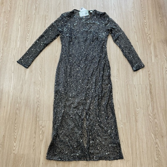 H&M studio premium line sequin net long sleeve midi dress nwt - Picture 5 of 5